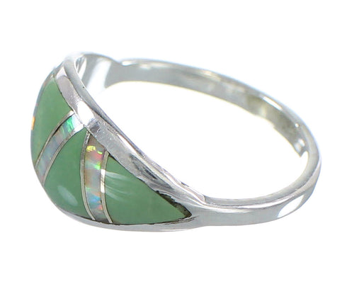 Southwest Turquoise And Opal Inlay Sterling Silver Ring Size 4-3/4 AX82774